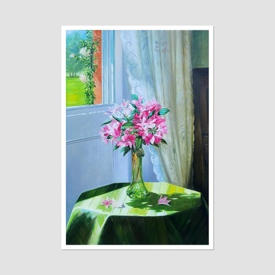 창가의 진달래꽃 - 제시카 헤일라 중형 유화그림 명화 꽃그림