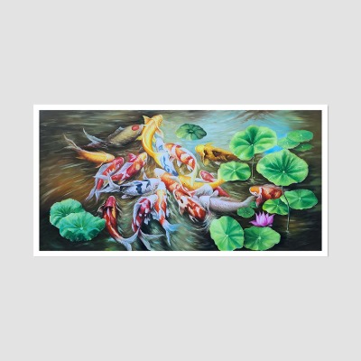 행운의 비단잉어와 연꽃 - 대형 유화그림 잉어그림