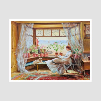 창가의 책읽는 소녀 - 찰스 제임스 루이스 중대형 유화그림 인테리어액자